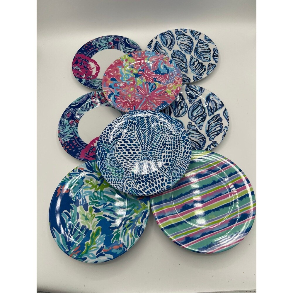 Lot of 8 Lilly Pulitzer Melamine Appetizer Plates 6.5" Assorted Floral Prints